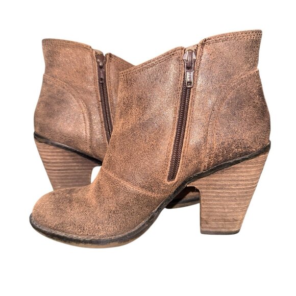 Jessica Simpson Maxi Taupe Brown Leather Heeled Ankle Booties Women's 5.5 - Picture 2 of 5